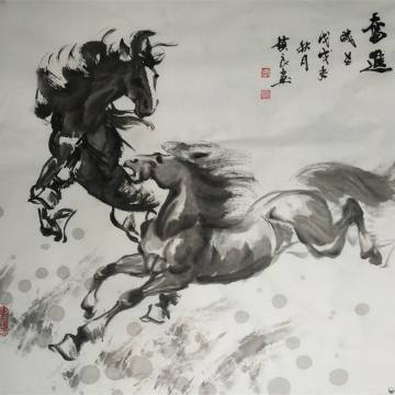 李锁良 国画作品 马 石雀故事